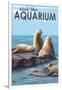 Visit the Aquarium, Sea Lions Scene-Lantern Press-Framed Art Print