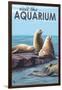 Visit the Aquarium, Sea Lions Scene-Lantern Press-Framed Art Print