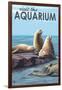 Visit the Aquarium, Sea Lions Scene-Lantern Press-Framed Art Print