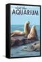 Visit the Aquarium, Sea Lions Scene-Lantern Press-Framed Stretched Canvas