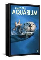 Visit the Aquarium, Sea Otter Scene-Lantern Press-Framed Stretched Canvas