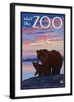 Visit the Zoo, Bear and Cub-Lantern Press-Framed Art Print