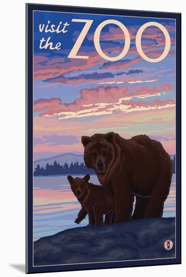 Visit the Zoo, Bear and Cub-Lantern Press-Mounted Art Print