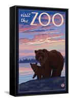 Visit the Zoo, Bear and Cub-Lantern Press-Framed Stretched Canvas