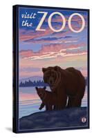 Visit the Zoo, Bear and Cub-Lantern Press-Stretched Canvas