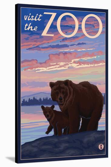Visit the Zoo, Bear and Cub-Lantern Press-Stretched Canvas