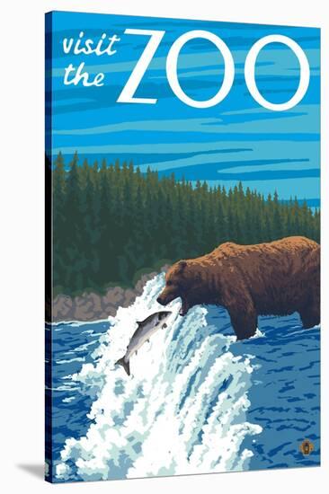 Visit the Zoo, Bear Fishing-Lantern Press-Stretched Canvas