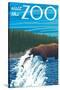 Visit the Zoo, Bear Fishing-Lantern Press-Stretched Canvas