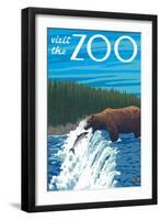 Visit the Zoo, Bear Fishing-Lantern Press-Framed Art Print