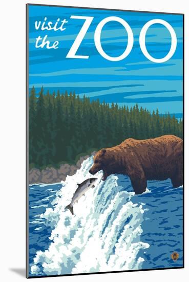 Visit the Zoo, Bear Fishing-Lantern Press-Mounted Art Print