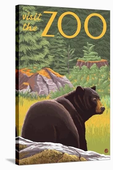 Visit the Zoo, Bear in the Forest-Lantern Press-Stretched Canvas
