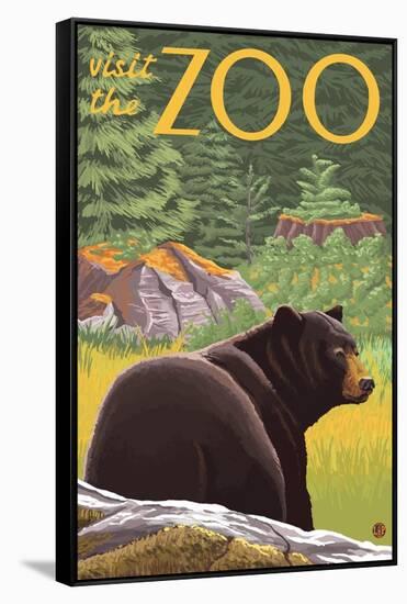 Visit the Zoo, Bear in the Forest-Lantern Press-Framed Stretched Canvas