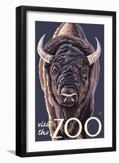 Visit the Zoo, Bison Up Close-Lantern Press-Framed Art Print