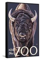 Visit the Zoo, Bison Up Close-Lantern Press-Framed Stretched Canvas