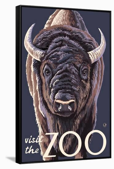 Visit the Zoo, Bison Up Close-Lantern Press-Framed Stretched Canvas