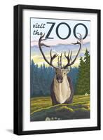 Visit the Zoo, Caribou Front View-Lantern Press-Framed Art Print