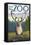 Visit the Zoo, Caribou Front View-Lantern Press-Framed Stretched Canvas