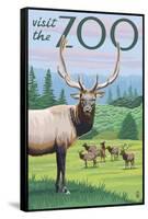 Visit the Zoo, Elk and Herd-Lantern Press-Framed Stretched Canvas