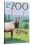 Visit the Zoo, Elk and Herd-Lantern Press-Stretched Canvas