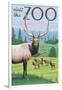 Visit the Zoo, Elk and Herd-Lantern Press-Framed Art Print