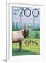 Visit the Zoo, Elk and Herd-Lantern Press-Framed Art Print