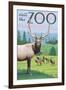 Visit the Zoo, Elk and Herd-Lantern Press-Framed Art Print