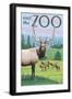 Visit the Zoo, Elk and Herd-Lantern Press-Framed Art Print