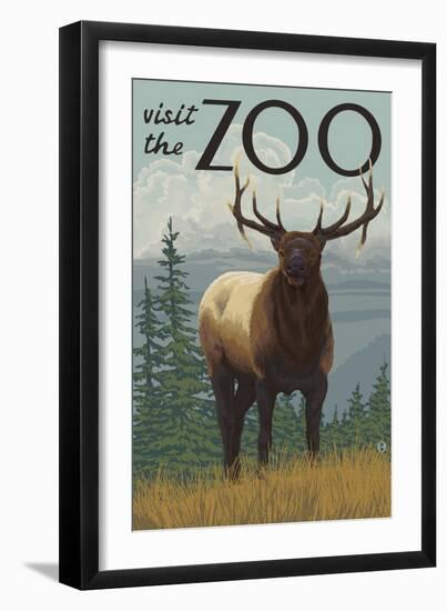 Visit the Zoo, Elk Solo-Lantern Press-Framed Art Print