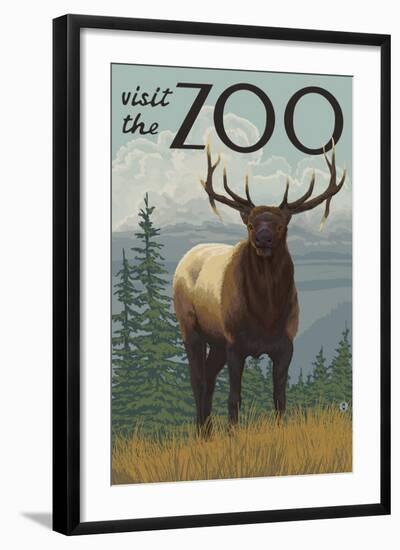 Visit the Zoo, Elk Solo-Lantern Press-Framed Art Print