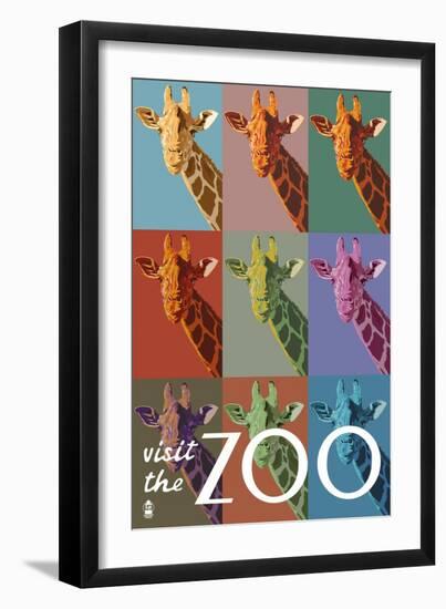 Visit the Zoo, Giraffe as Pop Art-Lantern Press-Framed Art Print