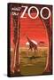 Visit the Zoo, Giraffe Scene-Lantern Press-Framed Stretched Canvas