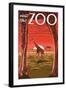 Visit the Zoo, Giraffe Scene-Lantern Press-Framed Art Print