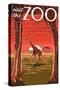 Visit the Zoo, Giraffe Scene-Lantern Press-Stretched Canvas