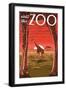 Visit the Zoo, Giraffe Scene-Lantern Press-Framed Art Print