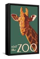 Visit the Zoo, Giraffe Up Close-Lantern Press-Framed Stretched Canvas