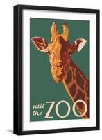 Visit the Zoo, Giraffe Up Close-Lantern Press-Framed Art Print