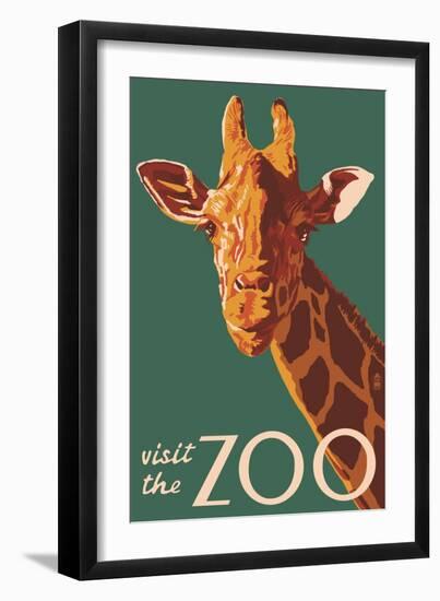 Visit the Zoo, Giraffe Up Close-Lantern Press-Framed Art Print