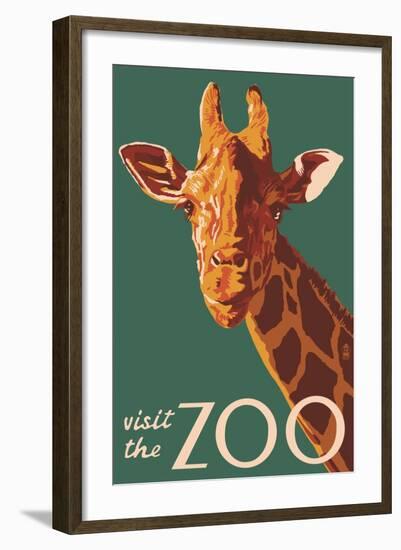 Visit the Zoo, Giraffe Up Close-Lantern Press-Framed Art Print