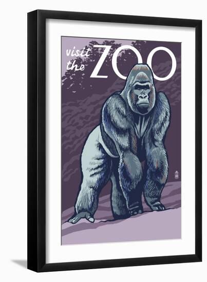 Visit the Zoo, Gorilla Scene-Lantern Press-Framed Art Print