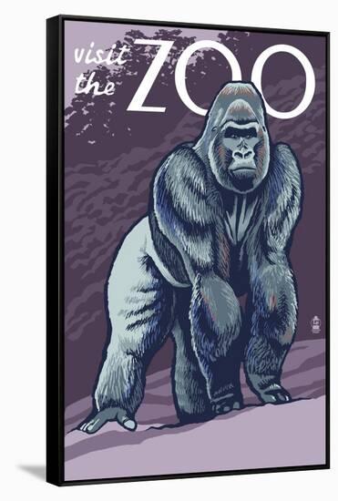 Visit the Zoo, Gorilla Scene-Lantern Press-Framed Stretched Canvas