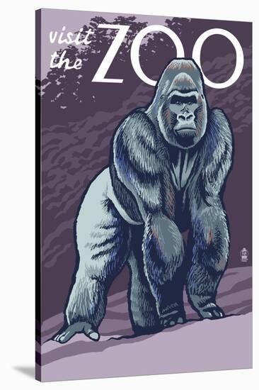 Visit the Zoo, Gorilla Scene-Lantern Press-Stretched Canvas
