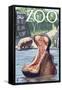 Visit the Zoo, Hippo Scene-Lantern Press-Framed Stretched Canvas