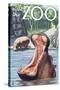 Visit the Zoo, Hippo Scene-Lantern Press-Stretched Canvas