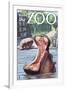 Visit the Zoo, Hippo Scene-Lantern Press-Framed Art Print