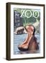 Visit the Zoo, Hippo Scene-Lantern Press-Framed Art Print