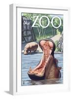 Visit the Zoo, Hippo Scene-Lantern Press-Framed Art Print