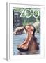 Visit the Zoo, Hippo Scene-Lantern Press-Framed Art Print