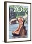 Visit the Zoo, Hippo Scene-Lantern Press-Framed Art Print