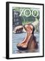 Visit the Zoo, Hippo Scene-Lantern Press-Framed Art Print