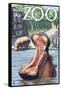 Visit the Zoo, Hippo Scene-Lantern Press-Framed Stretched Canvas